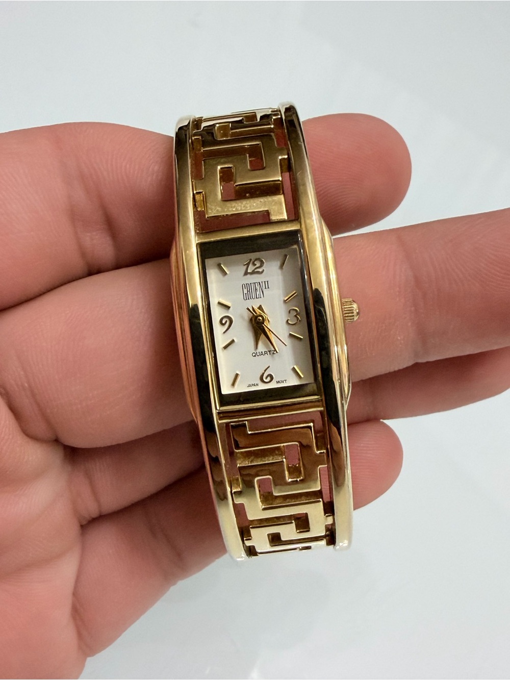 Vintage Gruen Gold Toned Bangle Cuff Bracelet Watch Quartz